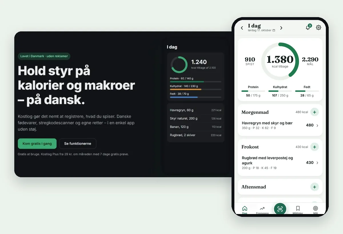 Kostlog på kostlog.dk og dagens kalorier på mobilen